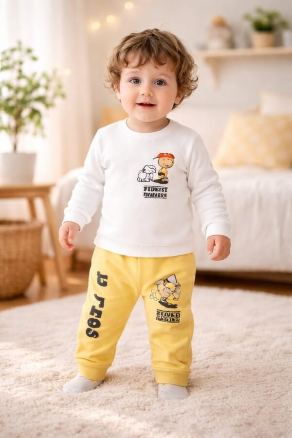 Erkek Bebek Kışlık Sarı Kumaş Takım - Pamuklu ve Rahat Çocuk Giyim - Gorsel 2