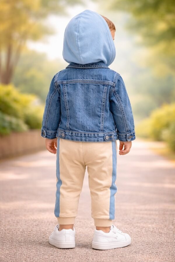 Erkek Bebek Kot Ceket Uzun Kol Badi Beli Lastikli Eşofman Takımı dayanıklı denim - Gorsel 4