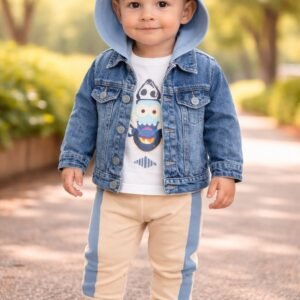 Erkek Bebek Kot Ceket Uzun Kol Badi Beli Lastikli Eşofman Takımı dayanıklı denim