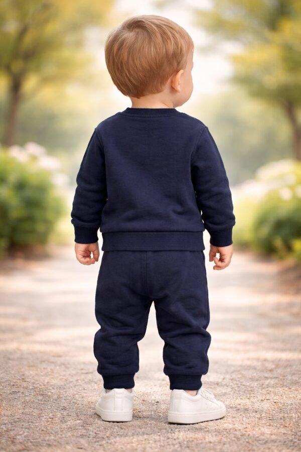 Bebek Erkek Lacivert Takım 12-24 Ay Ayıcık Baskılı Şardonlu rahat kullanım - Gorsel 4