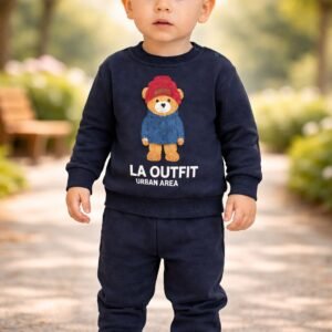 Bebek Erkek Lacivert Takım 12-24 Ay Ayıcık Baskılı Şardonlu rahat kullanım