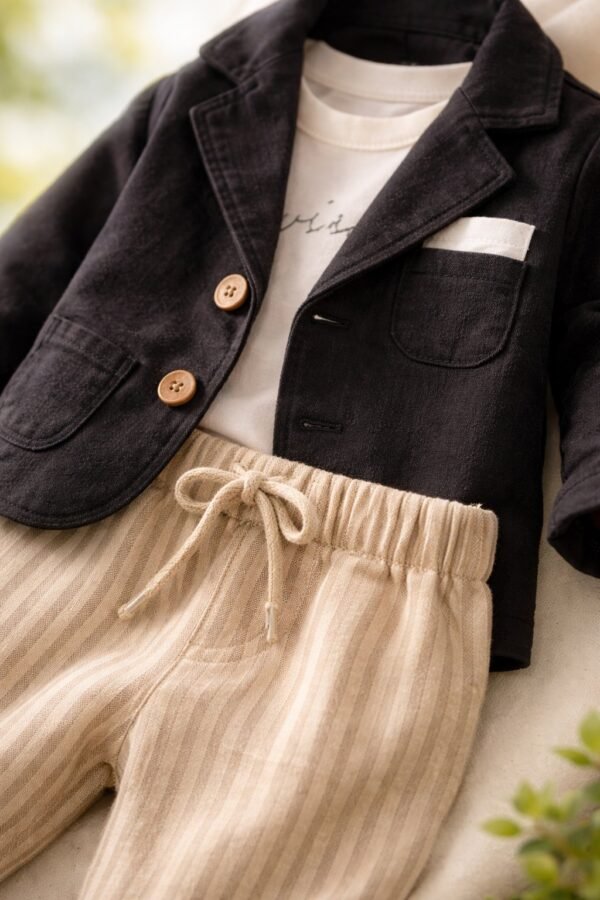 Erkek Bebek Müslin Kumaşlı Gömlek ve Pantolon Takım - Bebek Giyim - Gorsel 3