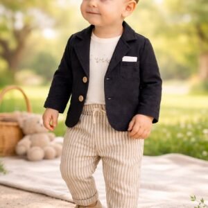 Erkek Bebek Müslin Kumaşlı Gömlek ve Pantolon Takım - Bebek Giyim