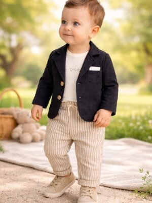 Erkek Bebek Müslin Kumaşlı Gömlek ve Pantolon Takım - Bebek Giyim