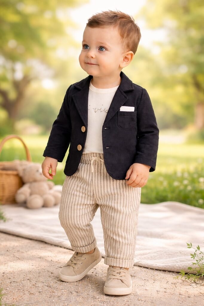 Erkek Bebek Müslin Kumaşlı Gömlek ve Pantolon Takım - Bebek Giyim
