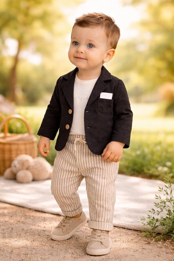 Erkek Bebek Müslin Kumaşlı Gömlek ve Pantolon Takım - Bebek Giyim - Gorsel 2