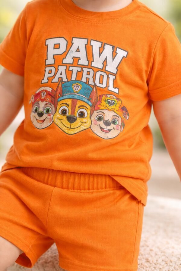Erkek Bebek Paw Patrol Baskılı Turuncu Kısa Kollu Takım, Bebek Giyim, Rahat ve Pratik - Gorsel 3