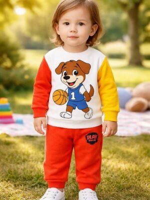 Pamuklu Erkek Bebek Takım Uzun Kollu Renkli Baskılı Günlük Kullanım