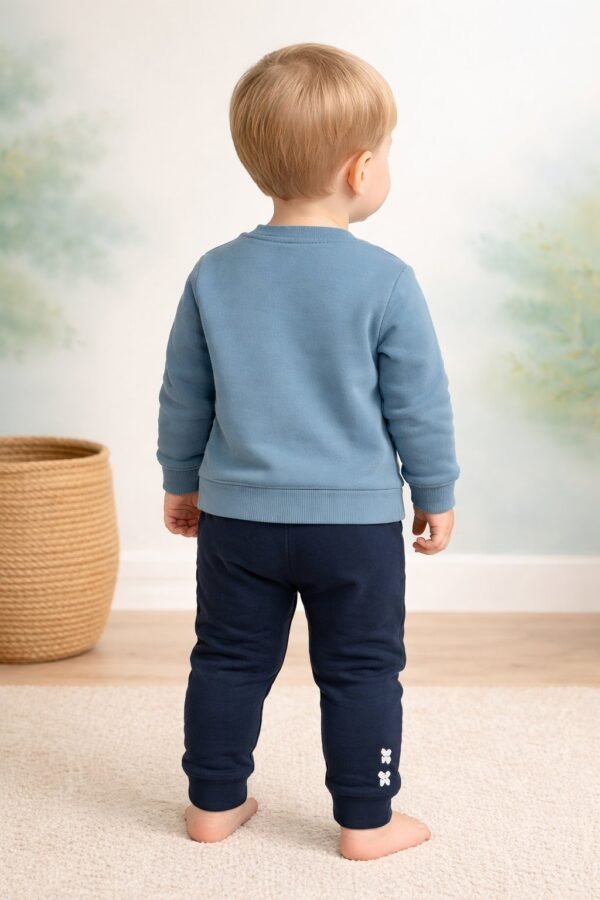 Erkek Bebek Şapkalı Kedicik Baskılı Şardonlu Takım, Lacivert, Rahat ve Dayanıklı - Gorsel 4