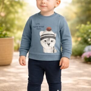 Erkek Bebek Şapkalı Kedicik Baskılı Şardonlu Takım, Lacivert, Rahat ve Dayanıklı