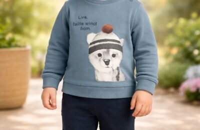 Erkek Bebek Şapkalı Kedicik Baskılı Şardonlu Takım, Lacivert, Rahat ve Dayanıklı