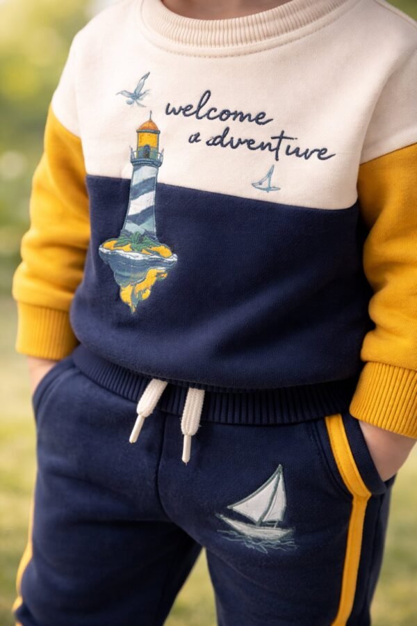 Erkek Bebek Volemos Juntos Yazılı Kuş Baskılı 2 Parça Takım, Erkek Bebek Giyim, Yumuşak ve Rahat - Gorsel 3