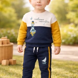 Erkek Bebek Volemos Juntos Yazılı Kuş Baskılı 2 Parça Takım