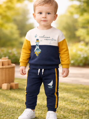 Erkek Bebek Volemos Juntos Yazılı Kuş Baskılı 2 Parça Takım, Erkek Bebek Giyim, Rahat ve Şık