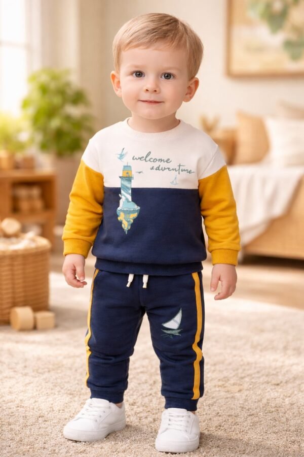 Erkek Bebek Volemos Juntos Yazılı Kuş Baskılı 2 Parça Takım, Erkek Bebek Giyim, Yumuşak ve Rahat - Gorsel 2