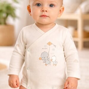 Erkek Bebek Yandan Çıtçıtlı Uzun Kollu Zıbın