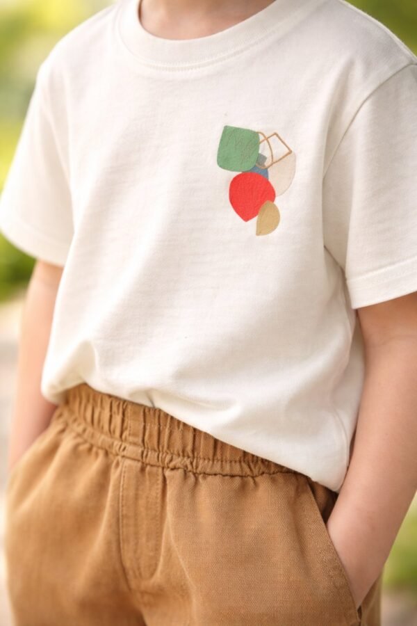 Erkek Çocuk Krem Kısa Kollu Tişört ve Keten Pantolon Takımı rahat hareket özgürlüğü ile - Gorsel 3