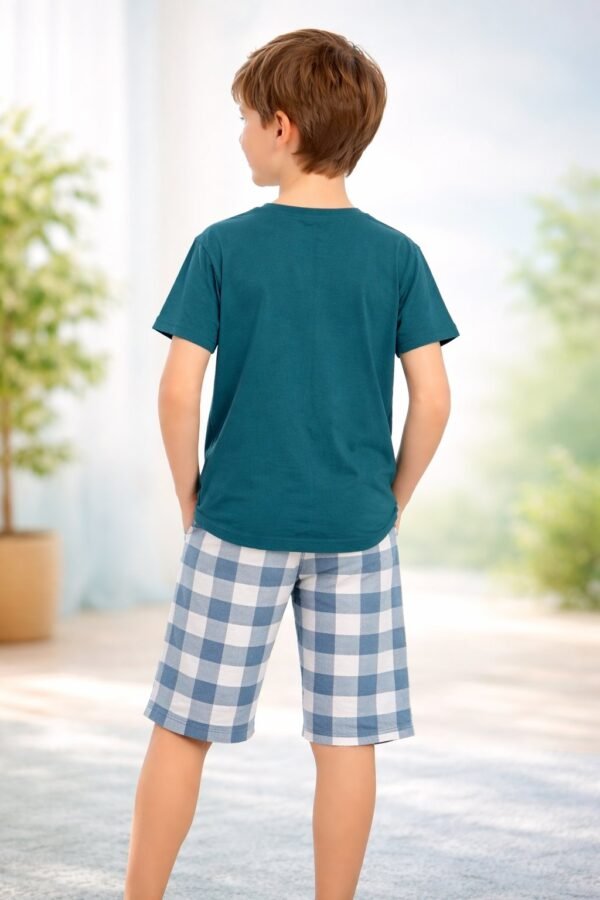 Erkek Çocuk Awe Some Yazılı Kısa Kollu Yeşil Pijama Takımı, Erkek Çocuk Giyim, Yazlık ve Rahat - Gorsel 4