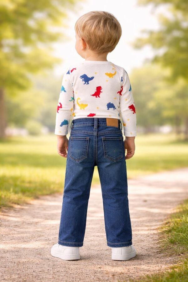 Erkek Çocuk Boru Paça Mavi Kot Pantolon dayanıklı jean kumaşı ve rahat kesim - Gorsel 4