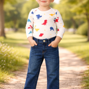 Erkek Çocuk Boru Paça Mavi Kot Pantolon rahat hareket ve günlük kullanım