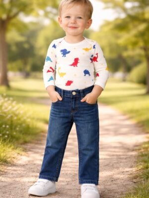 Erkek Çocuk Boru Paça Mavi Kot Pantolon dayanıklı jean kumaşı ve rahat kesim