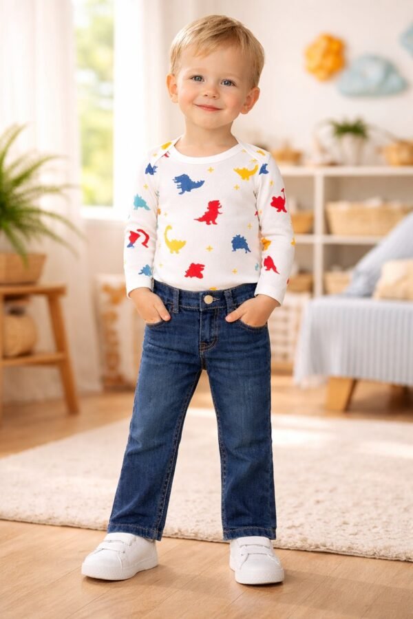 Erkek Çocuk Boru Paça Mavi Kot Pantolon dayanıklı jean kumaşı ve rahat kesim - Gorsel 2