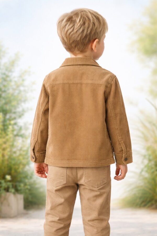 Erkek Çocuk Kadife Gömlek Kanvas Pantolon Takımı uzun kollu cepli kapamalı detaylar - Gorsel 4