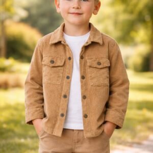 Erkek Çocuk Kadife Gömlek Kanvas Pantolon Takım Uzun Kollu Cepli Kapamalı