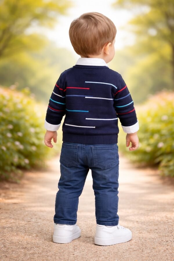 Erkek Çocuk Çizgi Desenli Kazak Keten Pantolon Gömlekli Takım, Erkek Giyim, Yazlık ve Şık - Gorsel 4