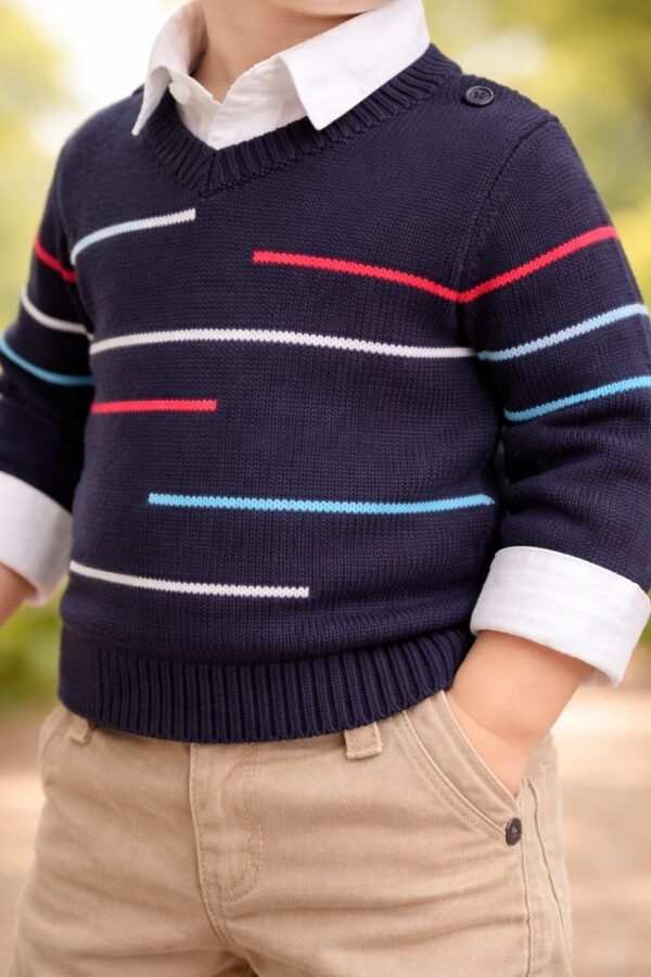 Erkek Çocuk Çizgi Desenli Kazak Keten Pantolon Gömlekli Takım, Erkek Giyim, Yazlık ve Şık - Gorsel 3