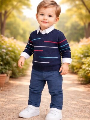 Erkek Çocuk Çizgi Desenli Kazak Keten Pantolon Gömlekli Takım, Erkek Giyim, Yazlık ve Şık