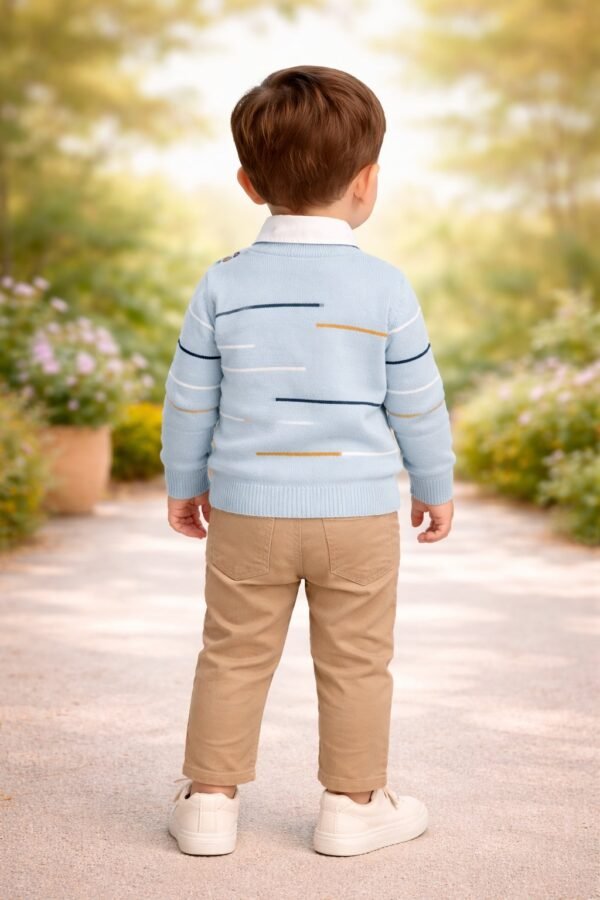 Erkek Çocuk Mavi Çizgi Detaylı Yazlık Takım 3 Parça Konforlu ve Rahat Kullanım - Gorsel 4