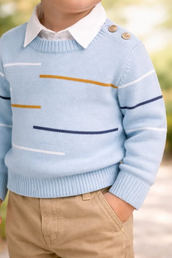 Erkek Çocuk Mavi Çizgi Detaylı Yazlık Takım 3 Parça Konforlu ve Rahat Kullanım - Gorsel 3