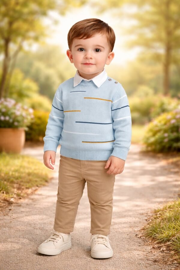 Erkek Çocuk Mavi Çizgi Detaylı Yazlık Takım 3 Parça Konforlu ve Rahat Kullanım - Gorsel 2