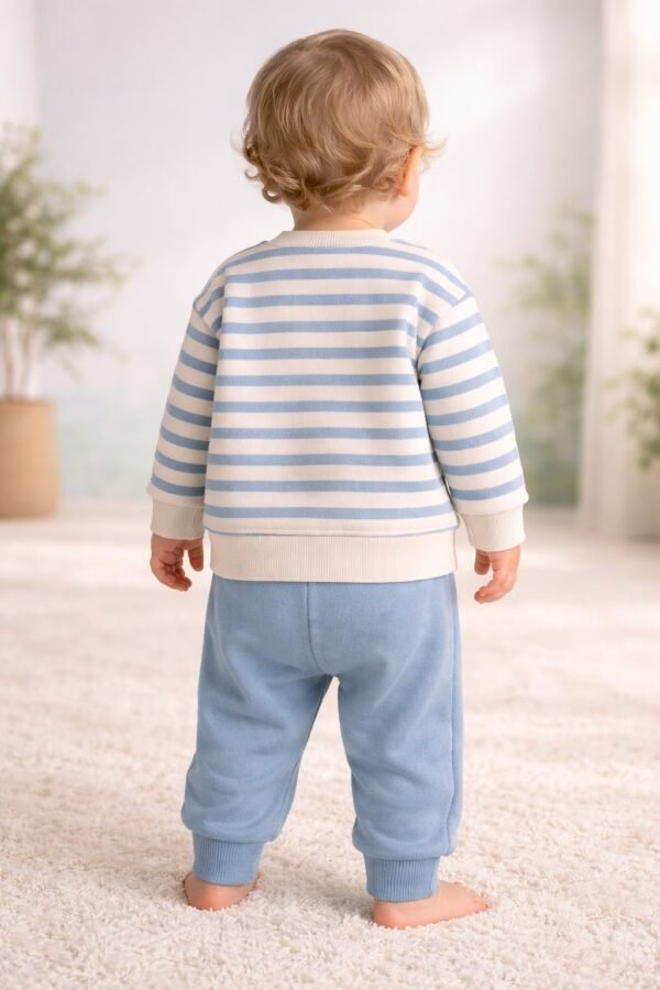 Erkek Çocuk Çizgili Köpek Yüz Baskılı İç Kısım Şardonlu Takım, Erkek Giyim, Günlük Konfor - Gorsel 4