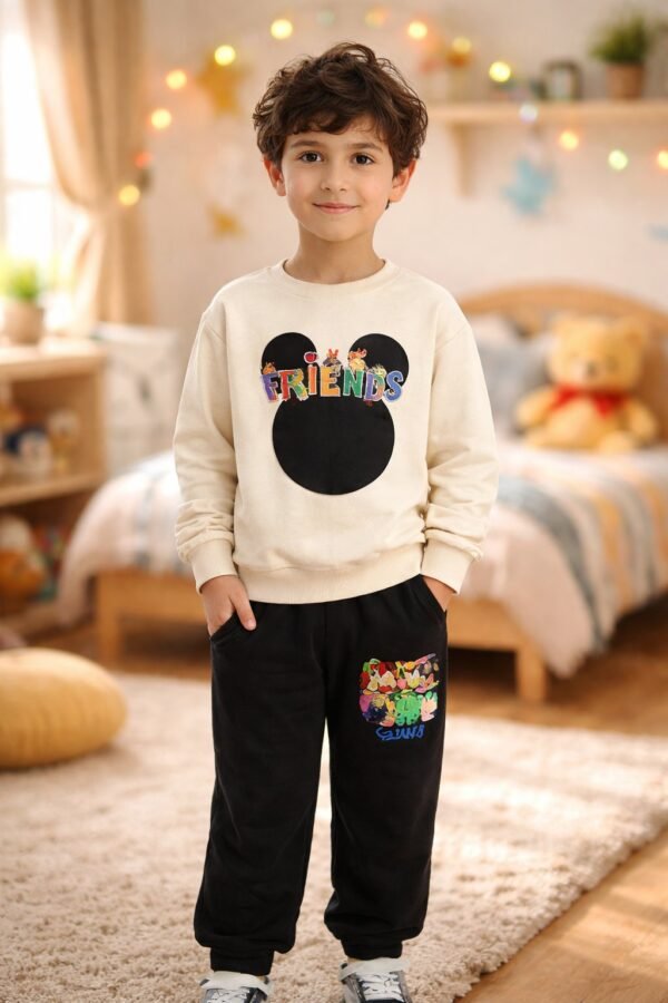 Erkek Çocuk Mickey Baskılı Spor Takımı Krem Renkli günlük rahatlık - Gorsel 2