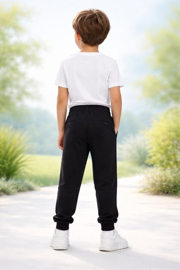 Erkek Çocuk Spor Eşofman Altı Siyah Beli Lastikli Fermuarlı Cepli rahat kullanım - Gorsel 4