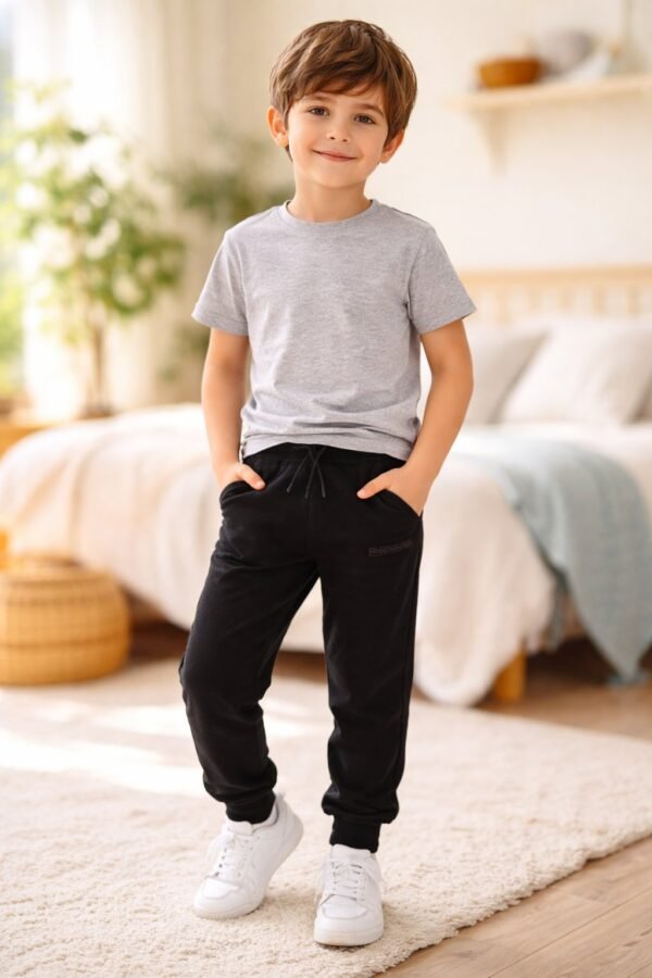Erkek Çocuk Spor Eşofman Altı Siyah Beli Lastikli Fermuarlı Cepli rahat kullanım - Gorsel 2