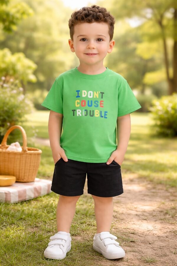 Erkek Çocuk Yeşil Kısa Kollu Tişört ve Şort Takımı rahat hareket özgürlüğü - Gorsel 2