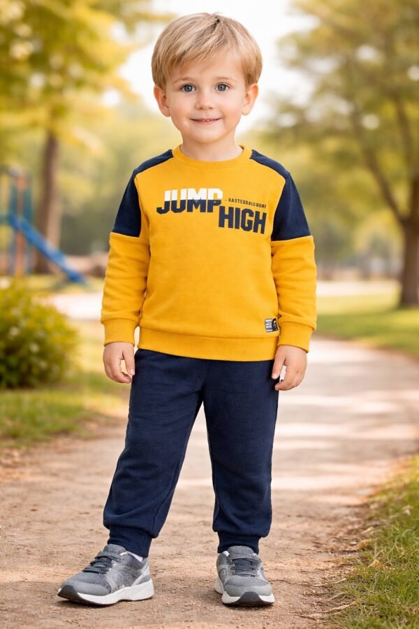 Erkek Çocuk Bisiklet Yaka Takım Hardal Renkli Yumuşak İç Şardonlu