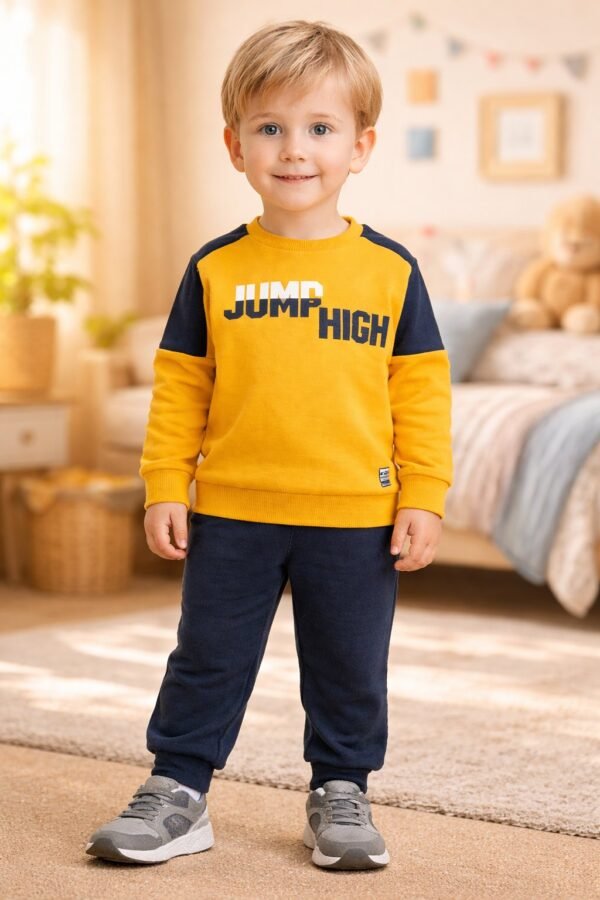 Erkek Çocuk Bisiklet Yaka Takım Hardal Renkli Yumuşak İç Şardonlu - Gorsel 2