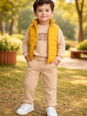 Erkek çocuk kapitone yelekli 3 parça spor takım, çocuk giyim, rahat ve şık