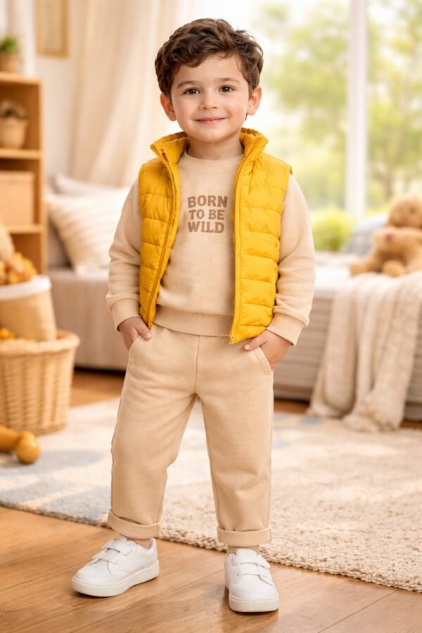 Erkek çocuk kapitone yelekli 3 parça spor takım, çocuk giyim, rahat ve şık - Gorsel 2