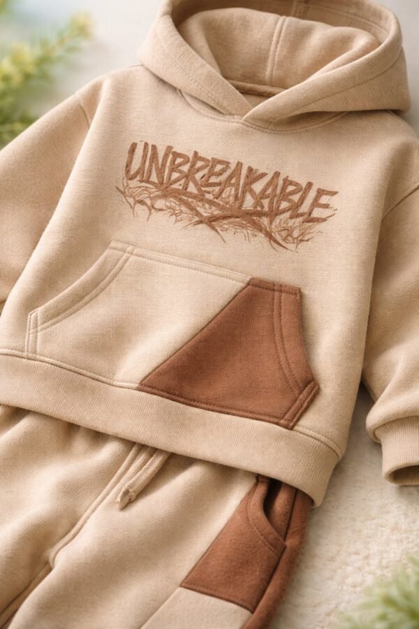 Erkek Çocuk Kapşonlu Kanguru Cepli Takım Kahverengi Renkli ve Rahat - Gorsel 3