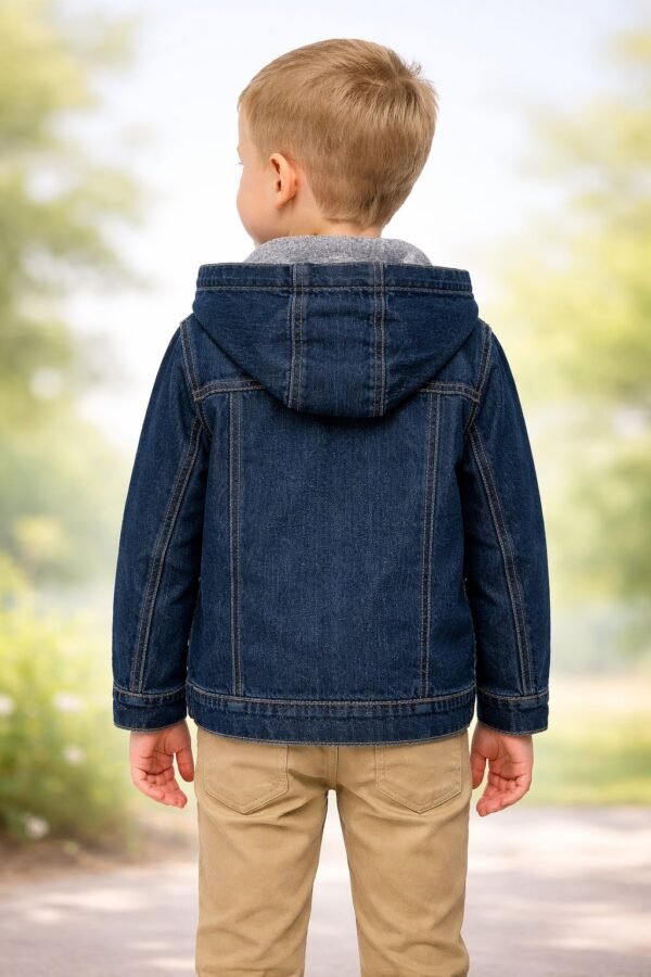 Erkek Çocuk Kot Takımı Kapüşonlu Fermuarlı Ceket ve Gömlekli Tasarım - Gorsel 4