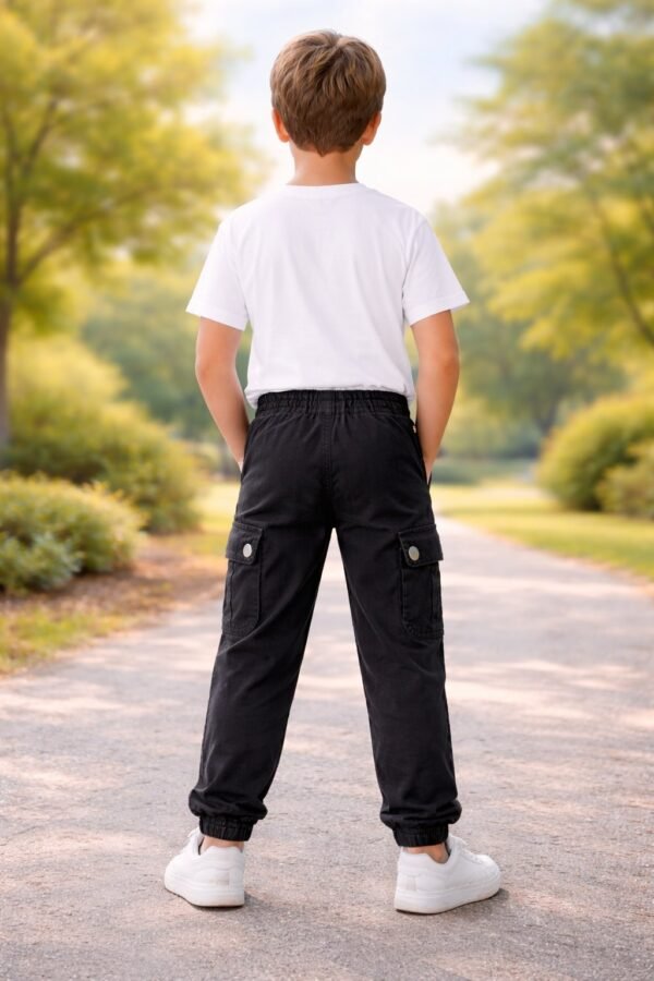 Erkek Çocuk Gabardin Pantolon Siyah Cepli Lastikli Beli Rahat - Gorsel 4