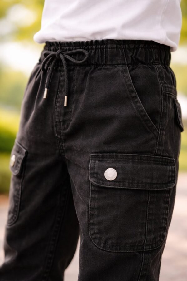 Erkek Çocuk Gabardin Pantolon Siyah Cepli Lastikli Beli Rahat - Gorsel 3