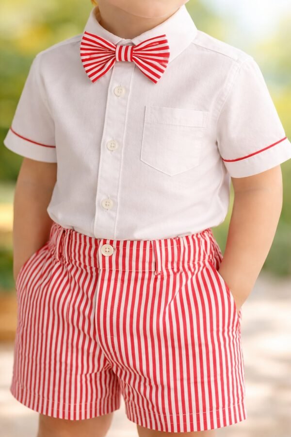Erkek Bebek Kısa Kollu Gömlek ve Şort Takımı Beyaz Yazlık rahat - Gorsel 3