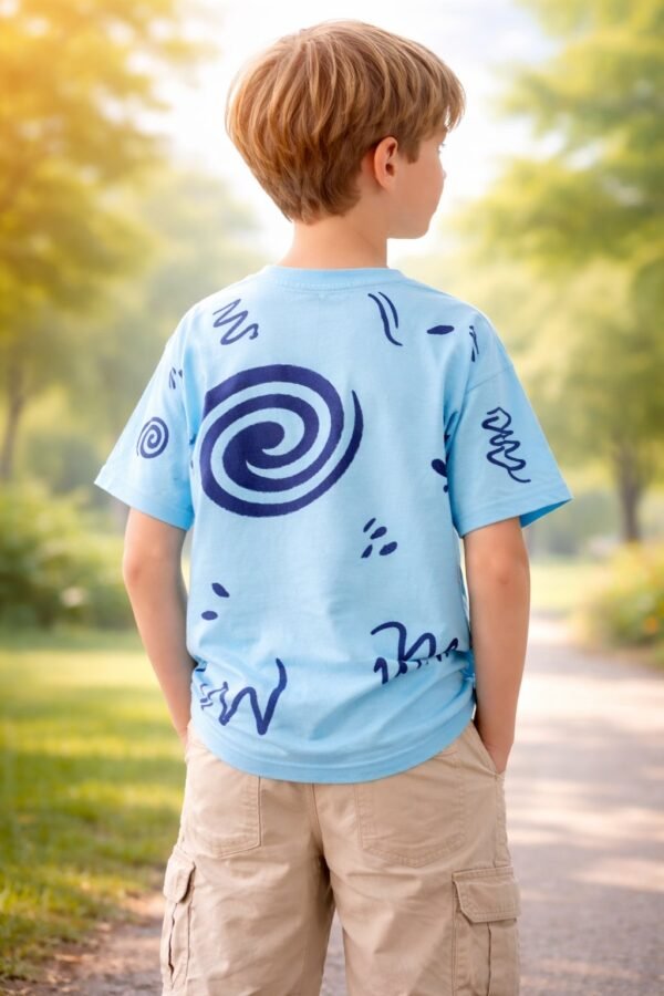 Erkek çocuk mavi tişört kısa kollu bisiklet yaka rahat giyim çocuk giyim - Gorsel 4