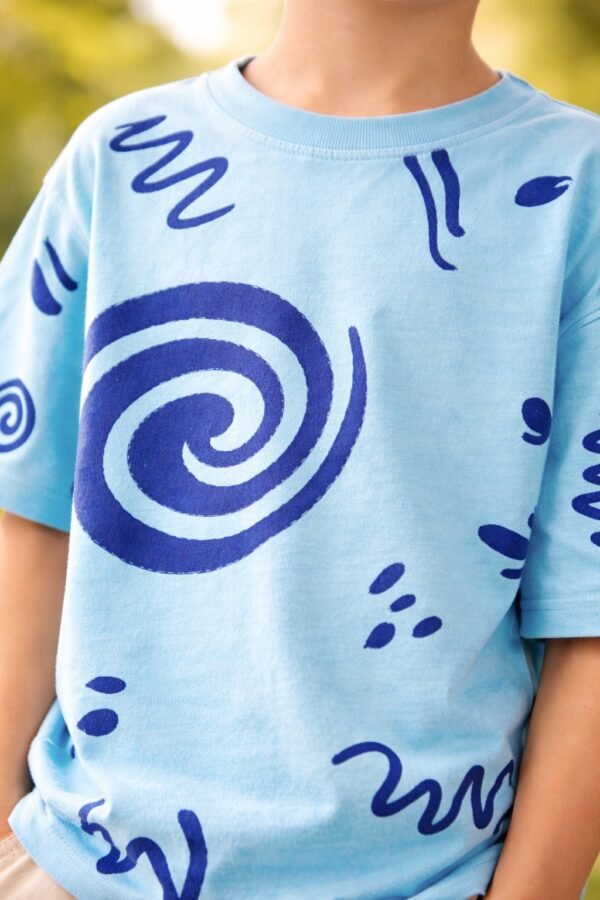 Erkek çocuk mavi tişört kısa kollu bisiklet yaka rahat giyim çocuk giyim - Gorsel 3